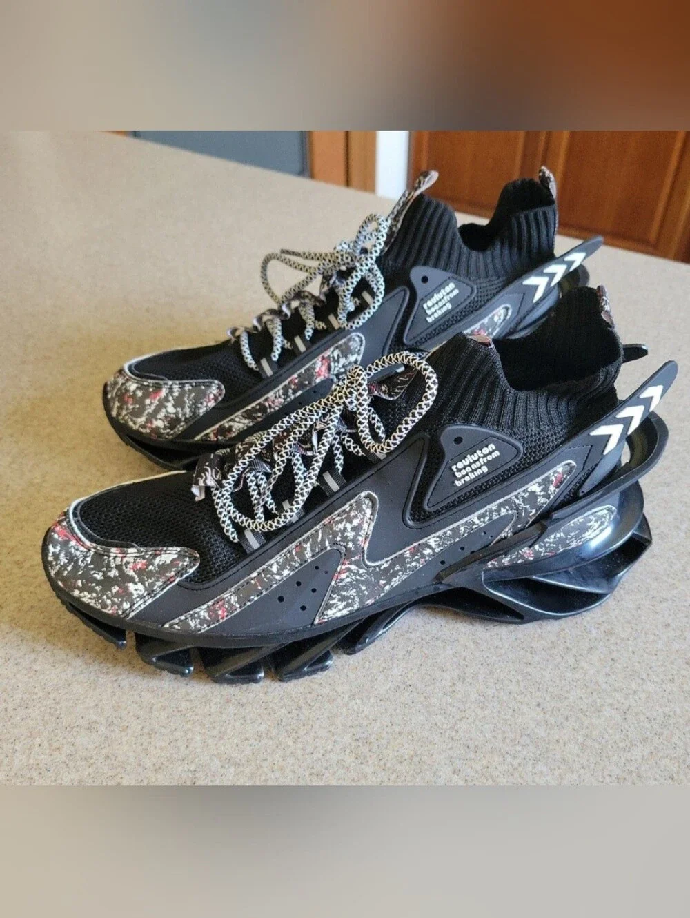 Reuluton Beansfrom Breking Blades Futuristic Looking Sneakers Black Grafiti